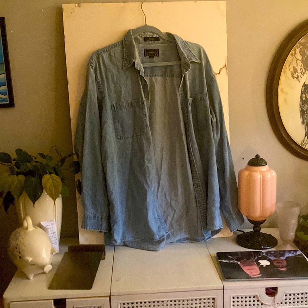 Oversized Denim Button Down Shirt